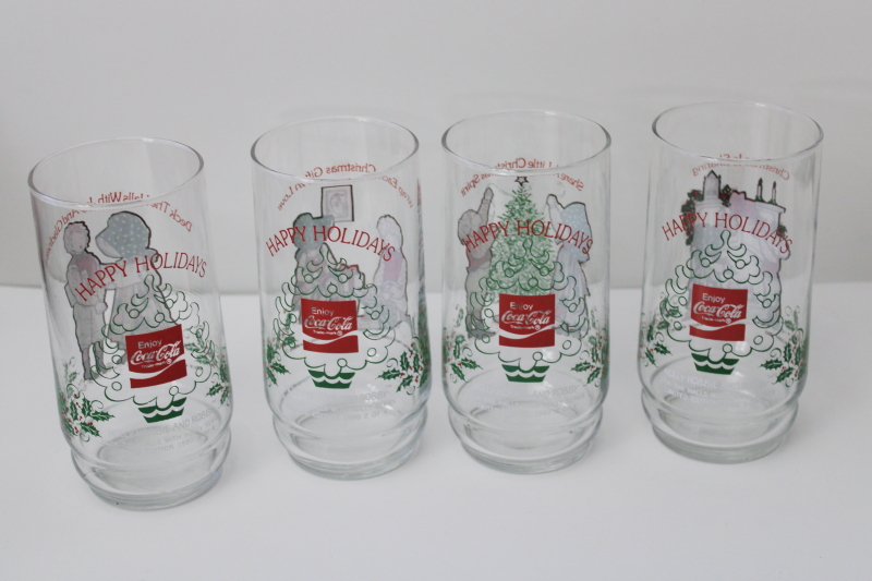 photo of 1980 Holly Hobbie & Robbie Christmas Coca Cola glasses full set of four tumblers #7