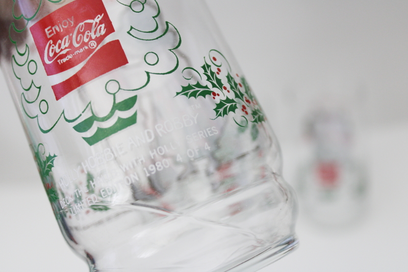 photo of 1980 Holly Hobbie & Robbie Christmas Coca Cola glasses full set of four tumblers #8