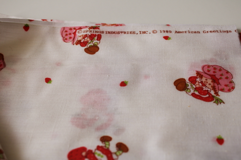 photo of 1980 vintage American Greetings Strawberry Shortcake print poly cotton fabric #1