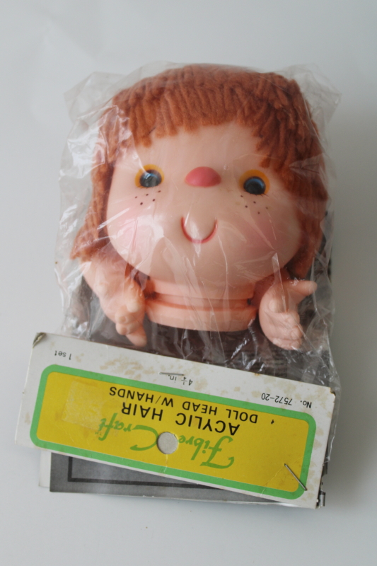 photo of 1980 vintage Strawberry Shortcake style Fibre Craft yarn hair doll head hands w/ crochet instructions  #1