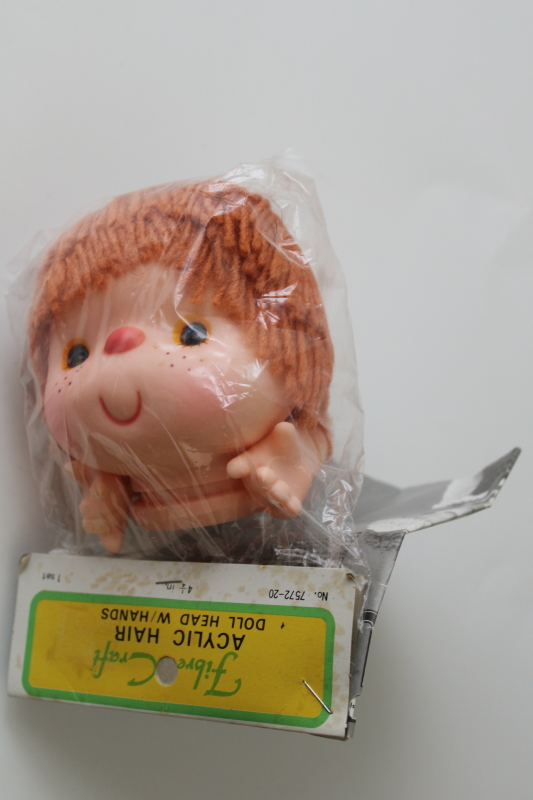 photo of 1980 vintage Strawberry Shortcake style Fibre Craft yarn hair doll head hands w/ crochet instructions  #3