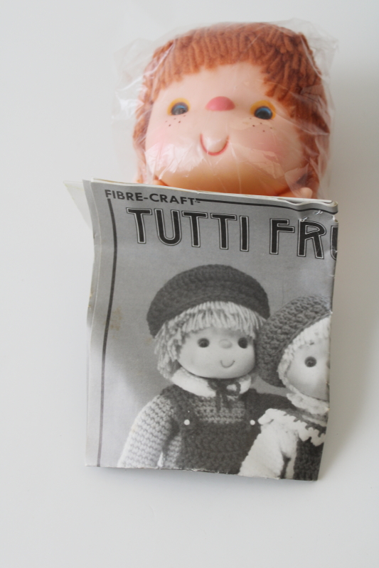 photo of 1980 vintage Strawberry Shortcake style Fibre Craft yarn hair doll head hands w/ crochet instructions  #4