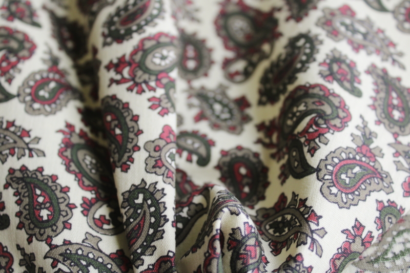 photo of 1980s 90s vintage cotton shirting fabric, paisley print dark green wine red on ivory  #4