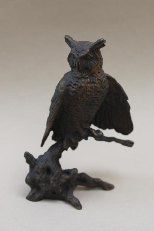 photo of 1980s vintage Avon bronze figurine, Great Horned Owl American Wildlife series #1