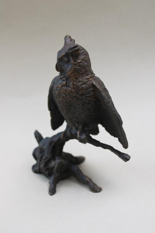 photo of 1980s vintage Avon bronze figurine, Great Horned Owl American Wildlife series #4