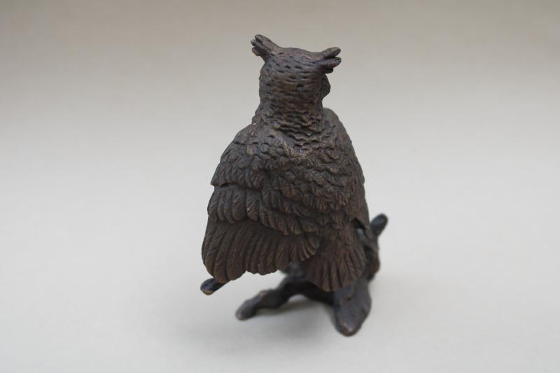 photo of 1980s vintage Avon bronze figurine, Great Horned Owl American Wildlife series #5