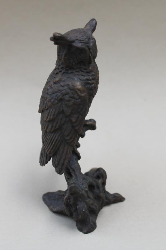 photo of 1980s vintage Avon bronze figurine, Great Horned Owl American Wildlife series #6