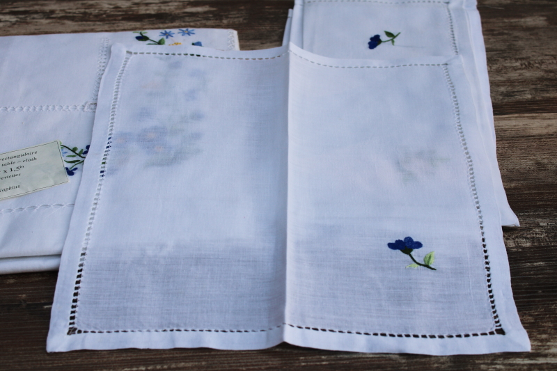 photo of 1980s vintage China embroidered cotton cutwork linens set large 94 x 52 tablecloth & 8 napkins #6