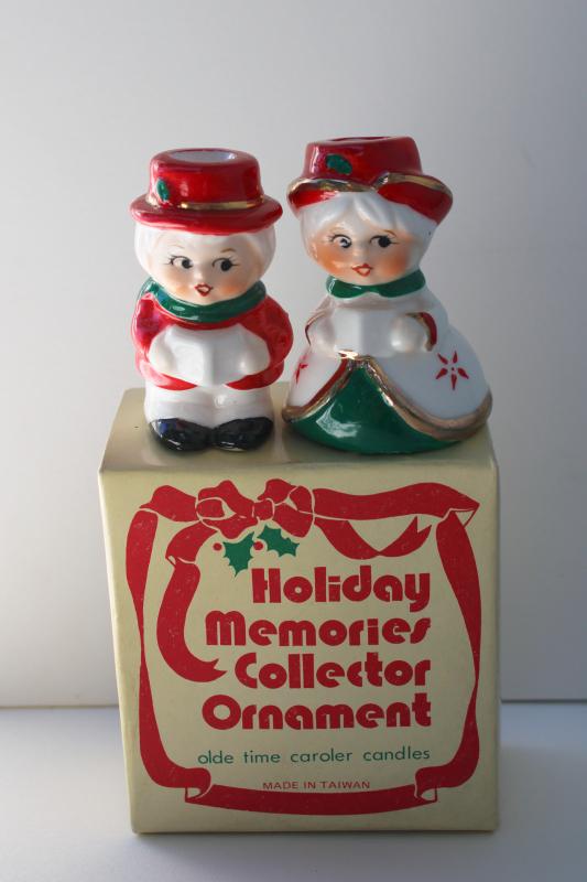 photo of 1980s vintage Christmas carolers china figurines, candle holders in original box #1