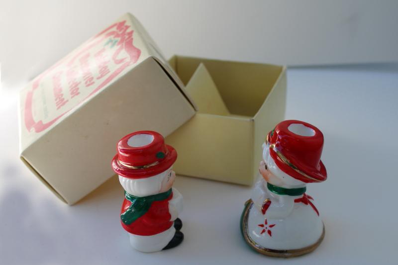 photo of 1980s vintage Christmas carolers china figurines, candle holders in original box #3