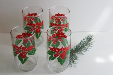 catalog photo of 1980s vintage Christmas poinsettia red & green print tumblers, Indiana glass