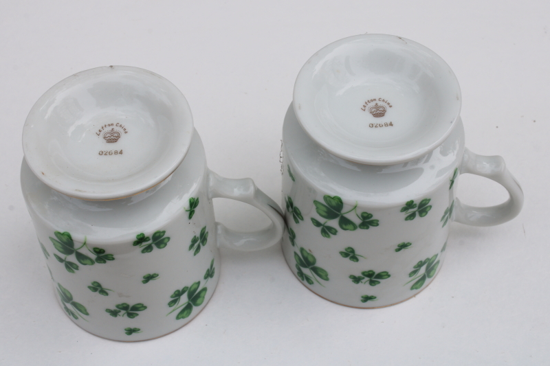 photo of 1980s vintage Lefton china coffee mugs, St Patricks day shamrock pattern Irish green clover #2