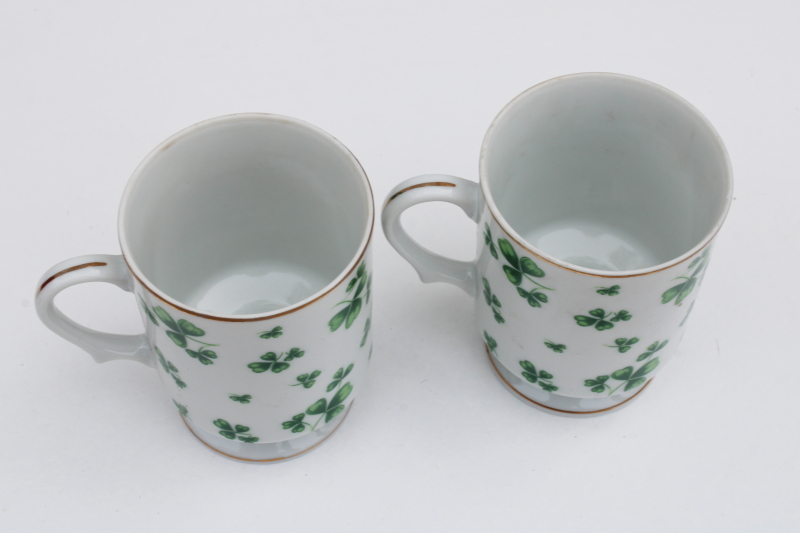 photo of 1980s vintage Lefton china coffee mugs, St Patricks day shamrock pattern Irish green clover #4