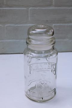 catalog photo of 1980s vintage Planters Peanuts jar, 75th Anniversary Mr Peanut embossed glass canister