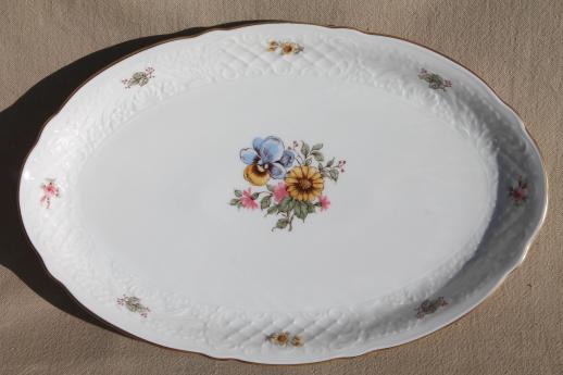 photo of 1980s vintage Schumann Bavaria porcelain platter or tray, yellow daisy pansy floral #1