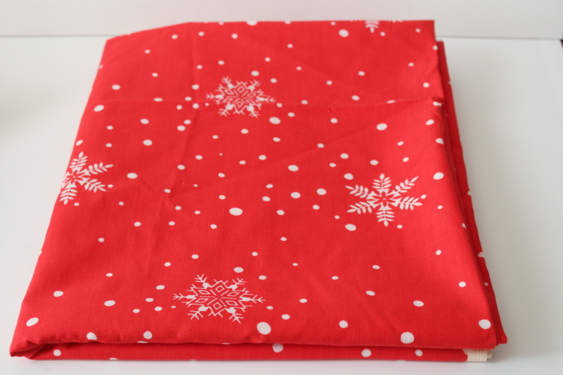 photo of 1980s vintage Springs cotton fabric, white snowflakes on red holiday season print  #1
