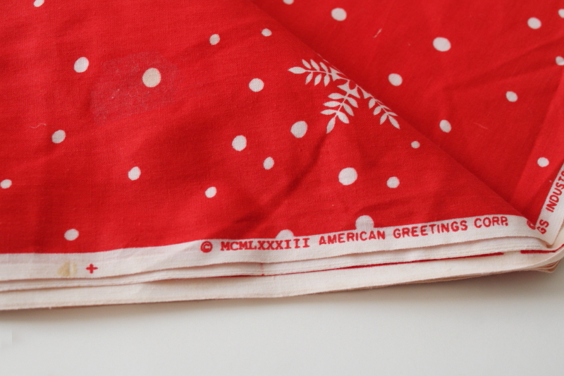 photo of 1980s vintage Springs cotton fabric, white snowflakes on red holiday season print  #2