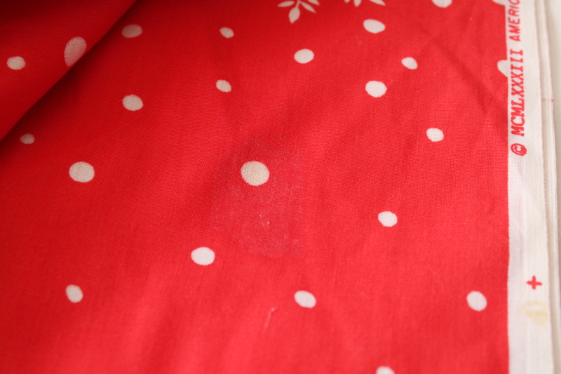 photo of 1980s vintage Springs cotton fabric, white snowflakes on red holiday season print  #6
