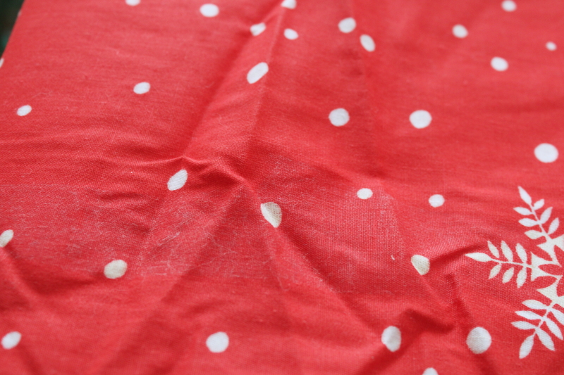 photo of 1980s vintage Springs cotton fabric, white snowflakes on red holiday season print  #8