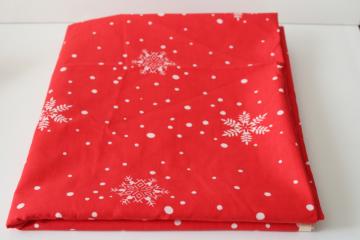 1980s vintage Springs cotton fabric, white snowflakes on red holiday season print 