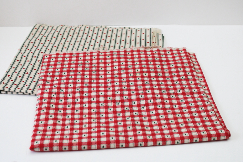 photo of 1980s vintage cotton fabric quilting prints tiny heart checks & pine trees prairie girl Christmas red & green  #1