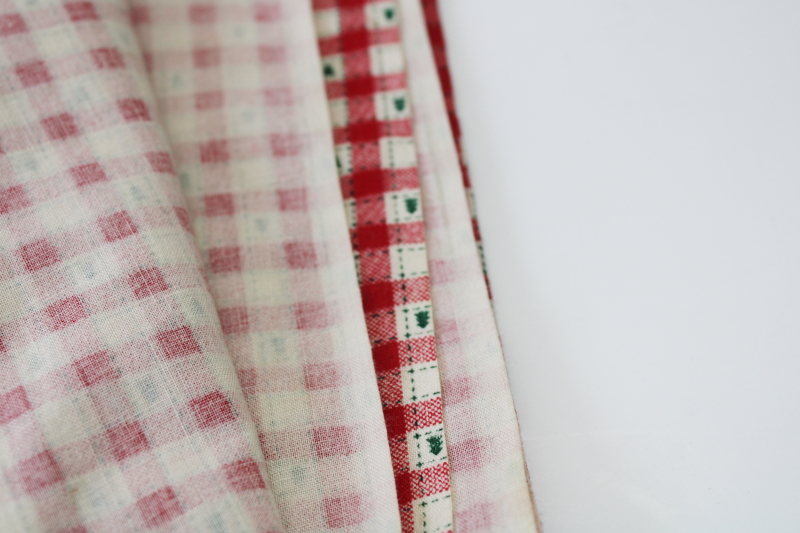 photo of 1980s vintage cotton fabric quilting prints tiny heart checks & pine trees prairie girl Christmas red & green  #2