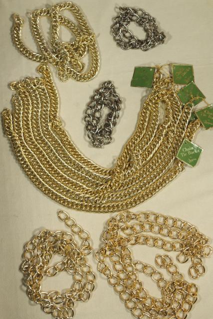 photo of 1980s vintage gold tone metal chain drapery hardware, curtain tie backs new w/ tags #1
