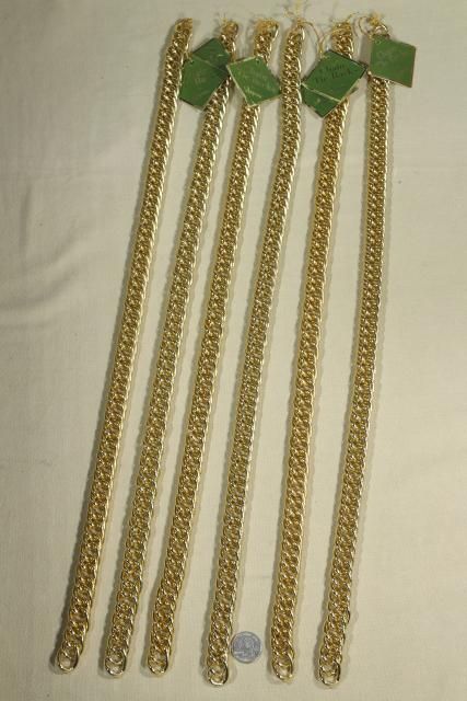 photo of 1980s vintage gold tone metal chain drapery hardware, curtain tie backs new w/ tags #6