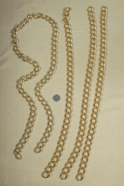 photo of 1980s vintage gold tone metal chain drapery hardware, curtain tie backs new w/ tags #10