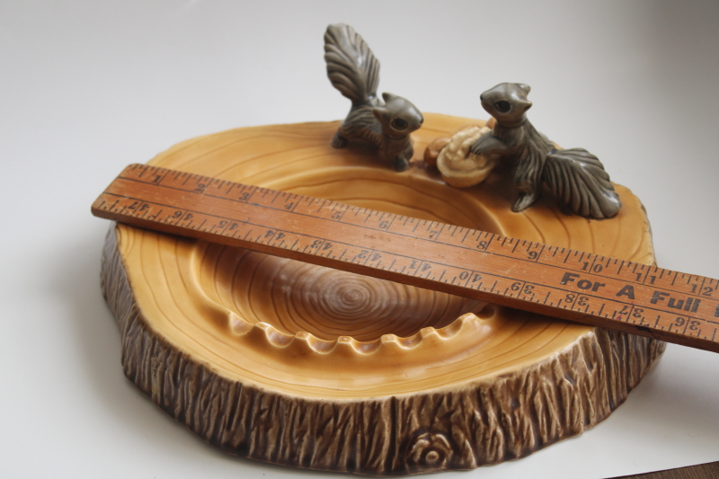 photo of 1980s vintage huge ceramic ashtray, log w/ tiny squirrels rustic cabin decor #5