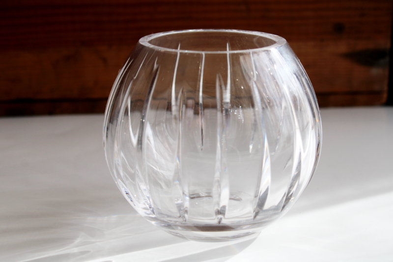 photo of 1980s vintage lead crystal rose bowl, Atlantis crystal cut glass ball shaped vase #2