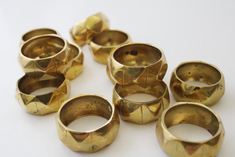 photo of 1980s vintage mod geometric napkin rings, heavy solid brass napkin holders set of 12 #2