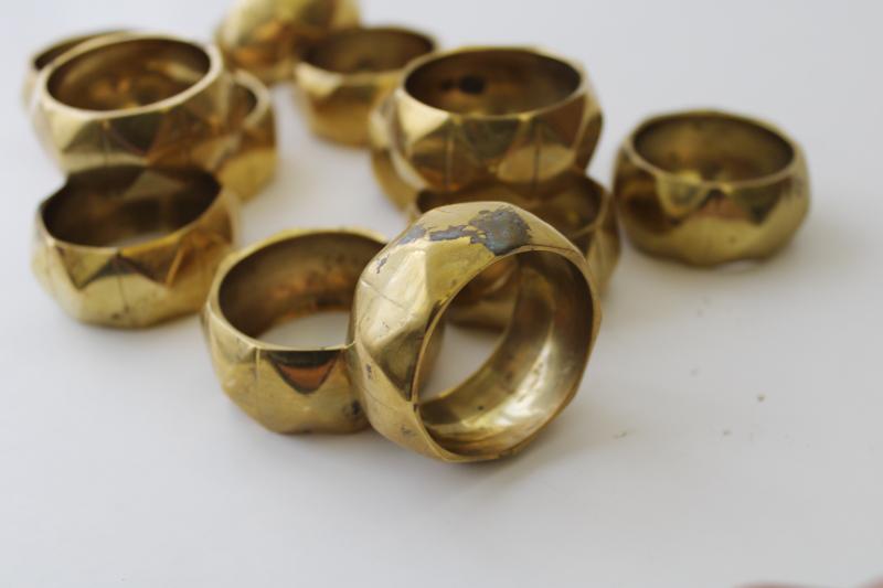 photo of 1980s vintage mod geometric napkin rings, heavy solid brass napkin holders set of 12 #3