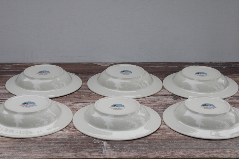 photo of 1980s vintage winter holiday ceramic dinnerware Snowman Serenade soup or pasta bowls set of six #5