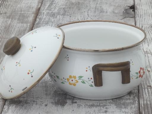 photo of 1983 Kamenstein enamel pot w/ lid, brass handled sauce pan or small stock pot #2