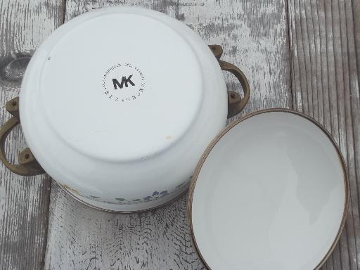 photo of 1983 Kamenstein enamel pot w/ lid, brass handled sauce pan or small stock pot #4