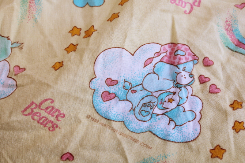 photo of 1983 vintage Care Bears print cotton crib sheet, fabric for upcycle sewing quilting #2