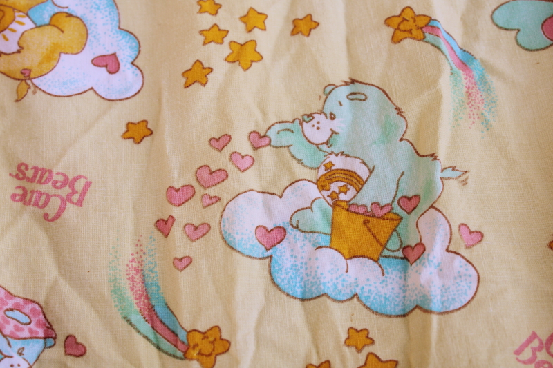 photo of 1983 vintage Care Bears print cotton crib sheet, fabric for upcycle sewing quilting #3