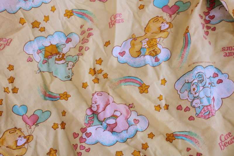 photo of 1983 vintage Care Bears print cotton crib sheet, fabric for upcycle sewing quilting #4