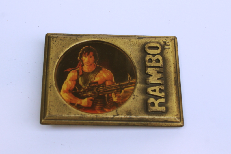 photo of 1985 vintage Lee belt buckle Rambo Sylvester Stallone western style belt buckle  #1