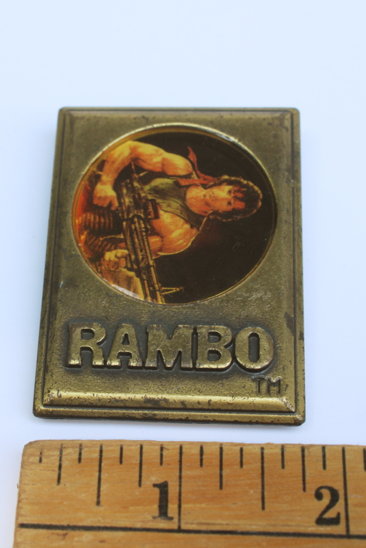photo of 1985 vintage Lee belt buckle Rambo Sylvester Stallone western style belt buckle #2