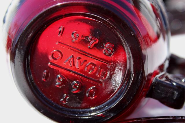 photo of 1990 vintage Avon Cape Cod ruby red glass cups and saucers, set of four #6