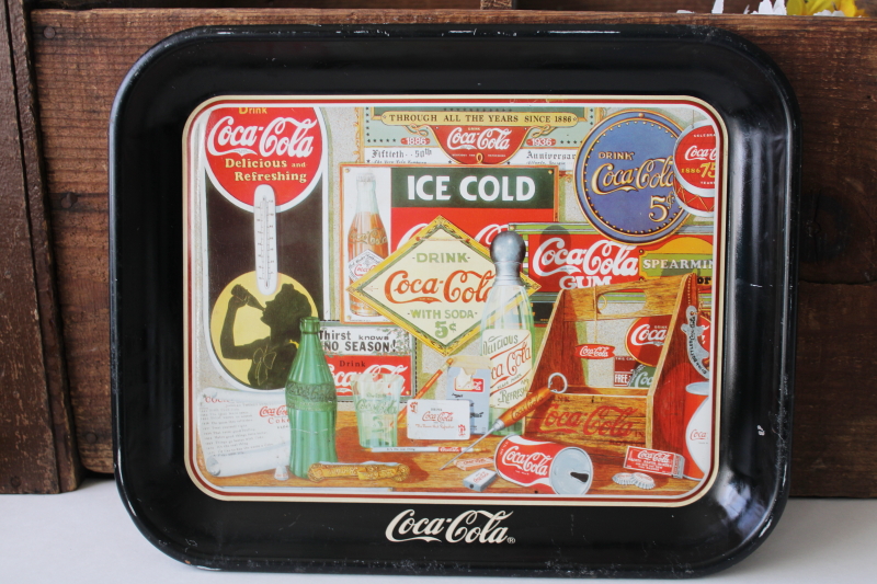 photo of 1990 vintage metal Coke tray Coca Cola collectibles artwork print w/ antique signs #1