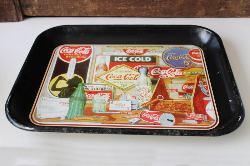 photo of 1990 vintage metal Coke tray Coca Cola collectibles artwork print w/ antique signs #2