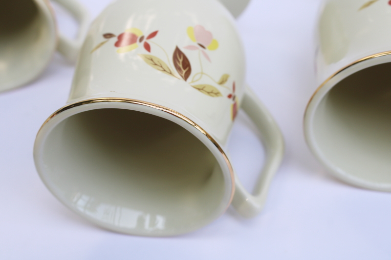 photo of 1990s Hall China Specialties Autumn Leaf (Jewel Tea) tall mugs set of four w/ original label #5