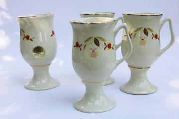 catalog photo of 1990s Hall China Specialties Autumn Leaf (Jewel Tea) tall mugs set of four w/ original label 