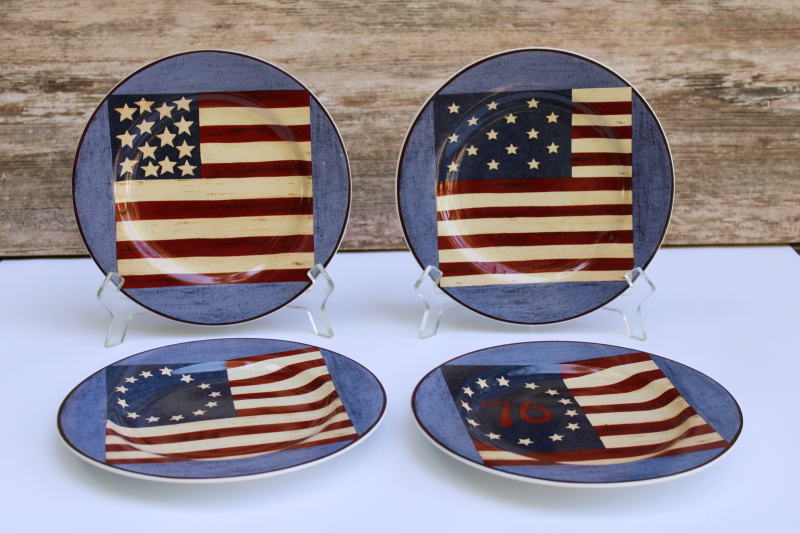 photo of 1990s vintage American flag salad plates patriotic folk art Warren Kimble Sakura Brandon House  #1