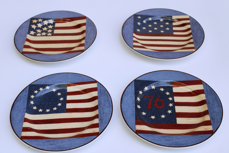 photo of 1990s vintage American flag salad plates patriotic folk art Warren Kimble Sakura Brandon House  #2