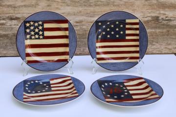 catalog photo of 1990s vintage American flag salad plates patriotic folk art Warren Kimble Sakura Brandon House 