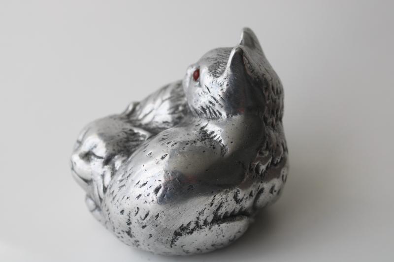 photo of 1990s vintage Arthur Court figural aluminum paperweight or figurine, kitty cats #2